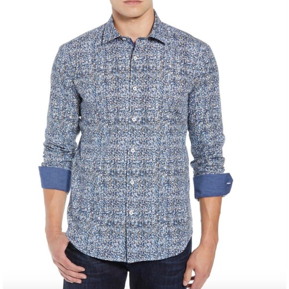 Bugatchi Shaped Fit Print Sport Shirt